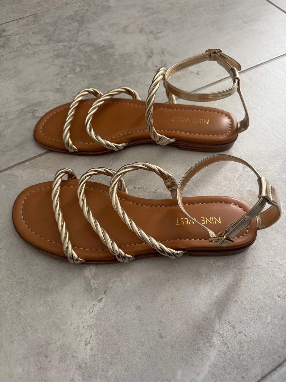 Nine West Gold Braided-Strap Ankle Strap Sandals